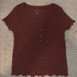 dark reddish brown button down shirt